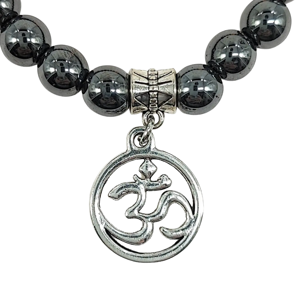 Bracelet -Hematite & 7 Chakras -OM -8mm