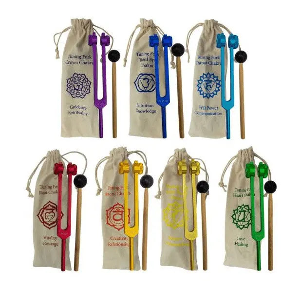 Meditation Accessories - Chakra Tuning Fork - Canva Bag Complet Kit ALL 7 Tuning Forks