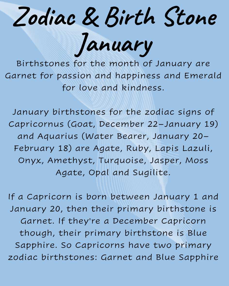 Descriptive Cards -Zodiac & Birth Stones -Precious Stones & Crystals -January Capricorn