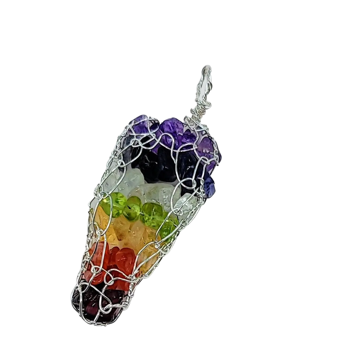 Necklace -7 Chakras -Crystal Chips -Wire Wrapped