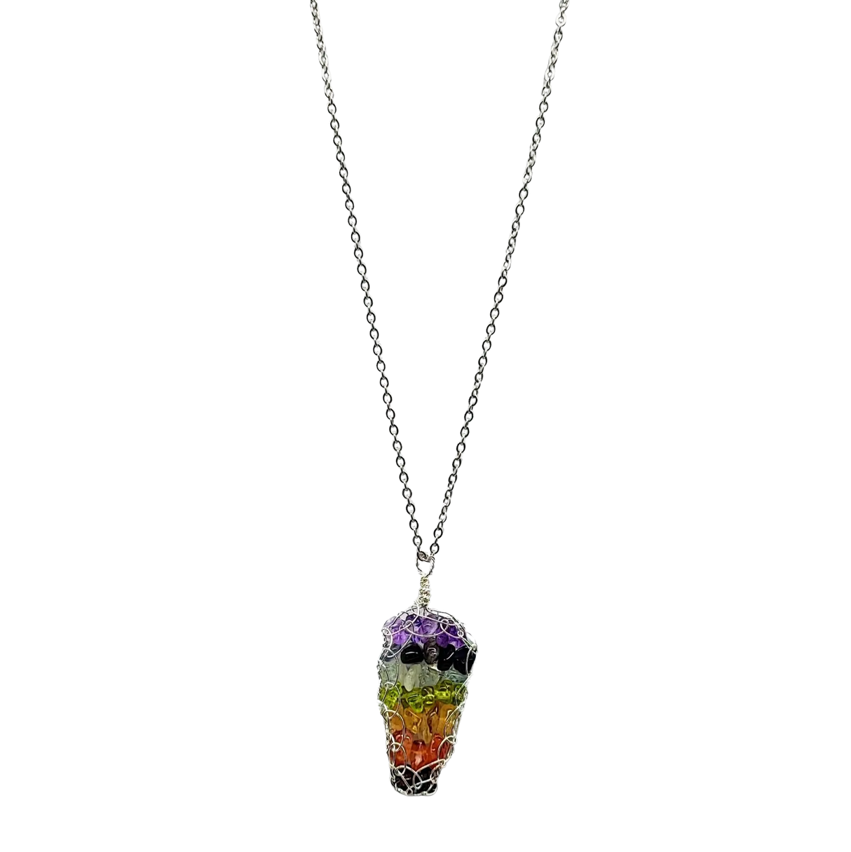Necklace -7 Chakras -Crystal Chips -Wire Wrapped