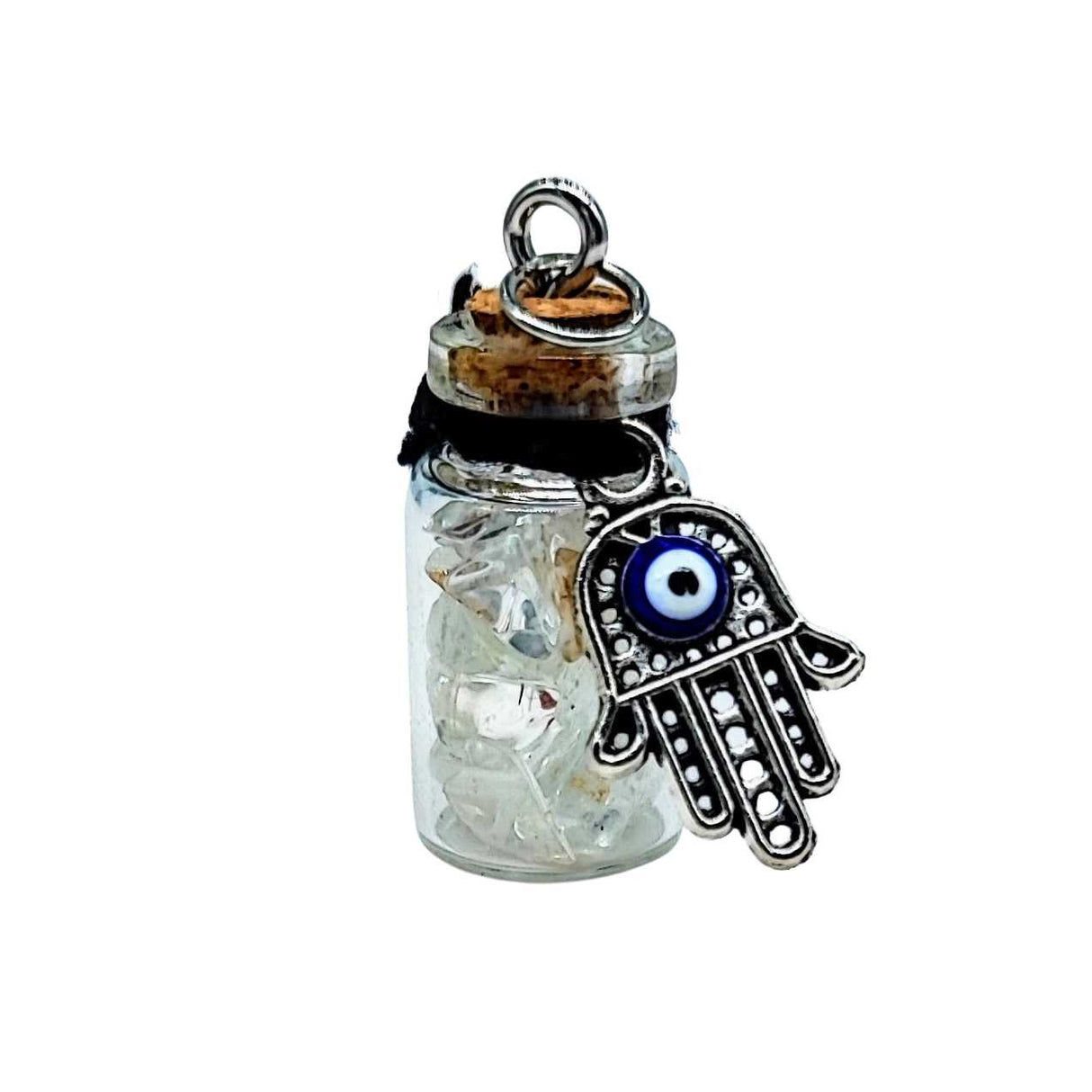 Necklace -Gemstone Chips & Fatima Hand -Glass Bottle Topaz Natural