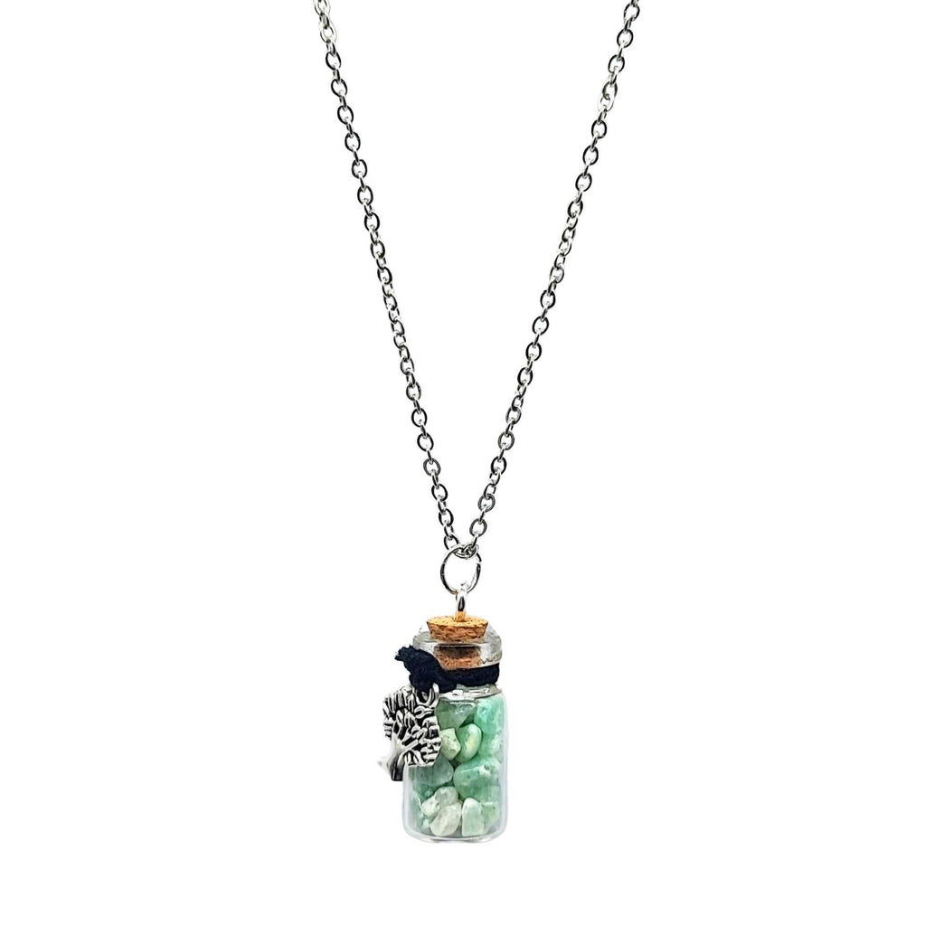 Necklace -Gemstone Chips & Tree of Life -Glass Bottle