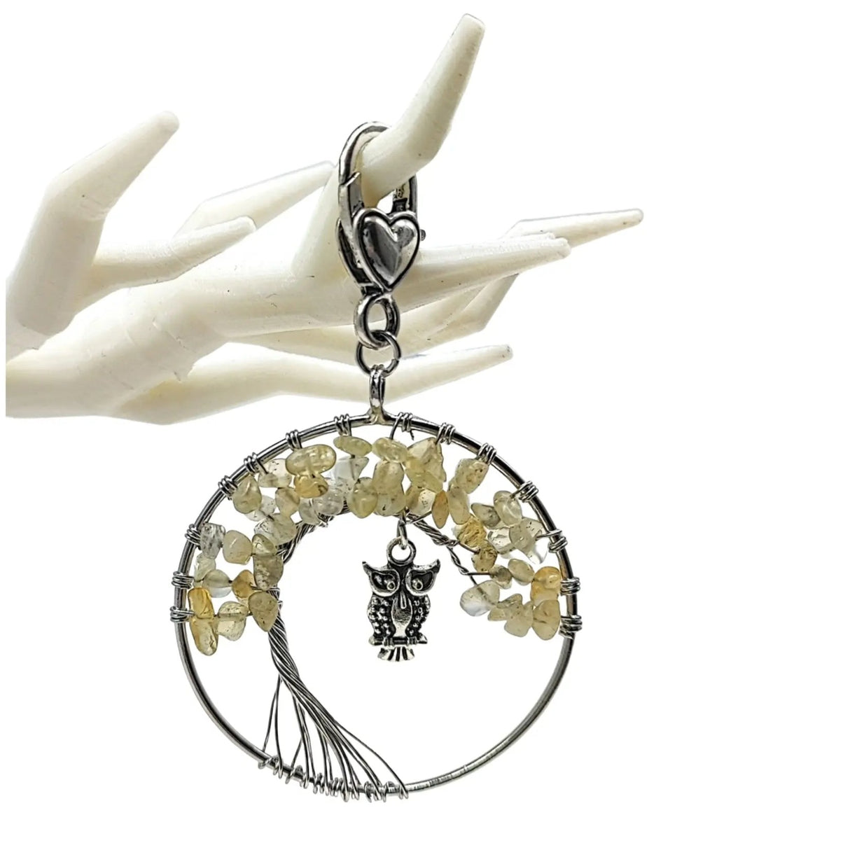Pendant -Natural Gemstone -Owl -Tree of Life & Citrine
