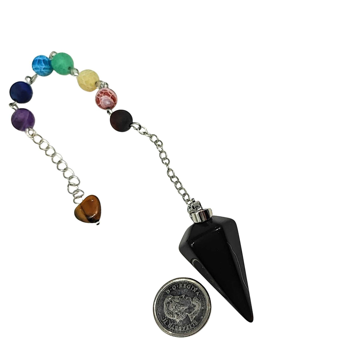 Pendulum -Cone -Black Agate -7 Chakras Beads