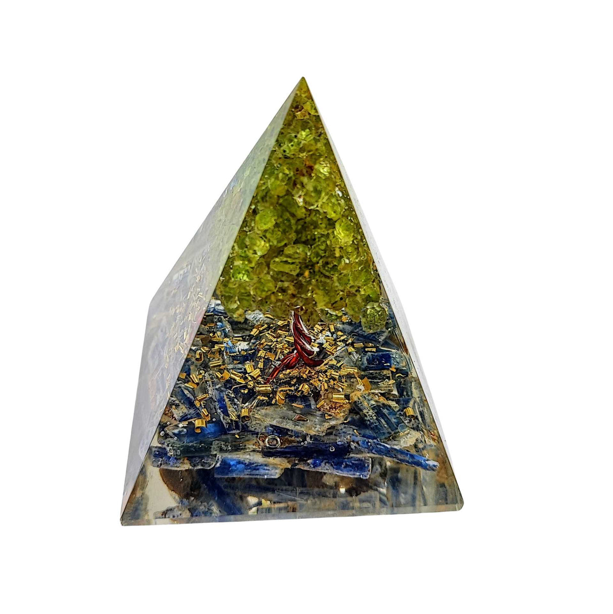 Pyramid -Orgonite -Blue Kyanite Gemstones -Peridot Tree
