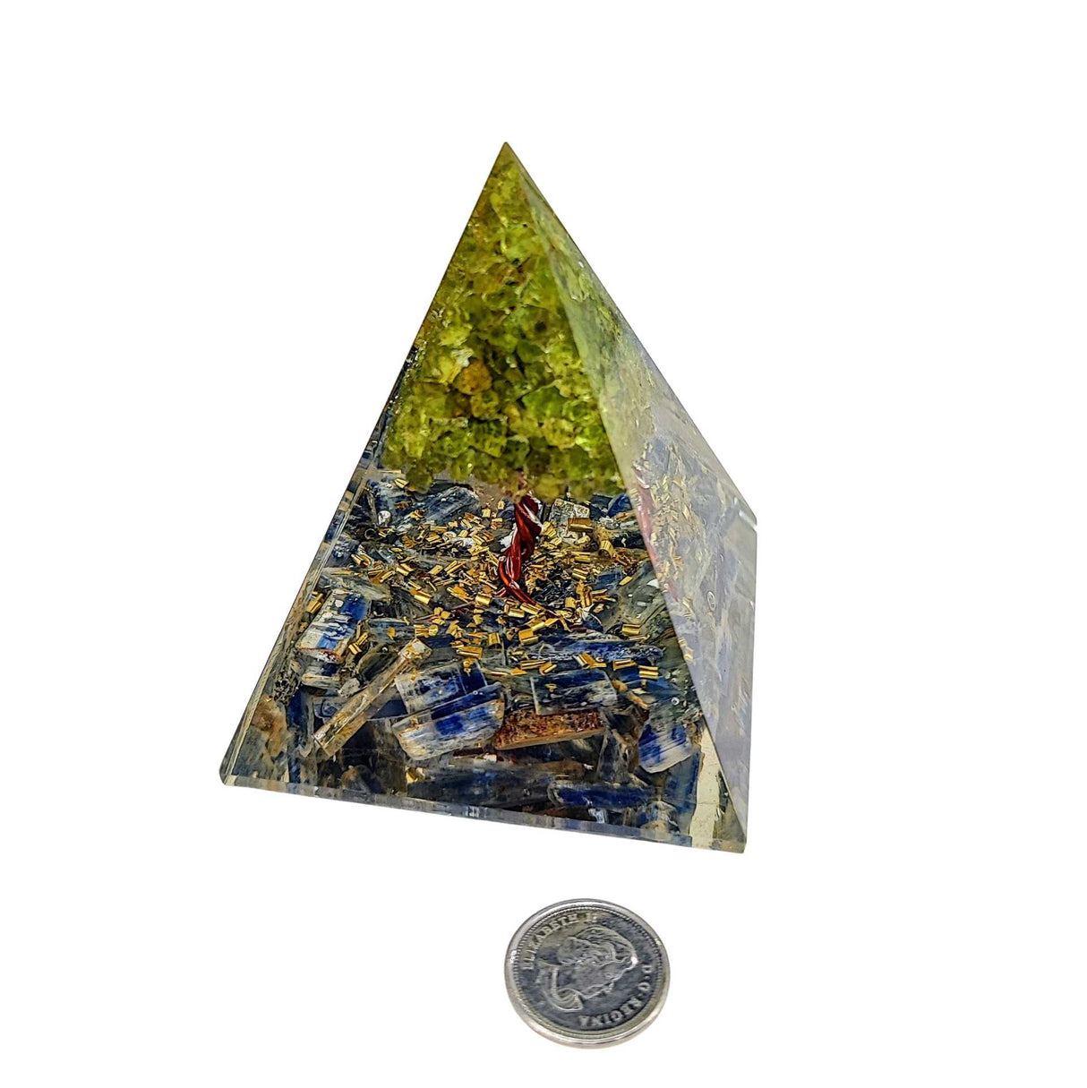 Pyramid -Orgonite -Blue Kyanite Gemstones -Peridot Tree