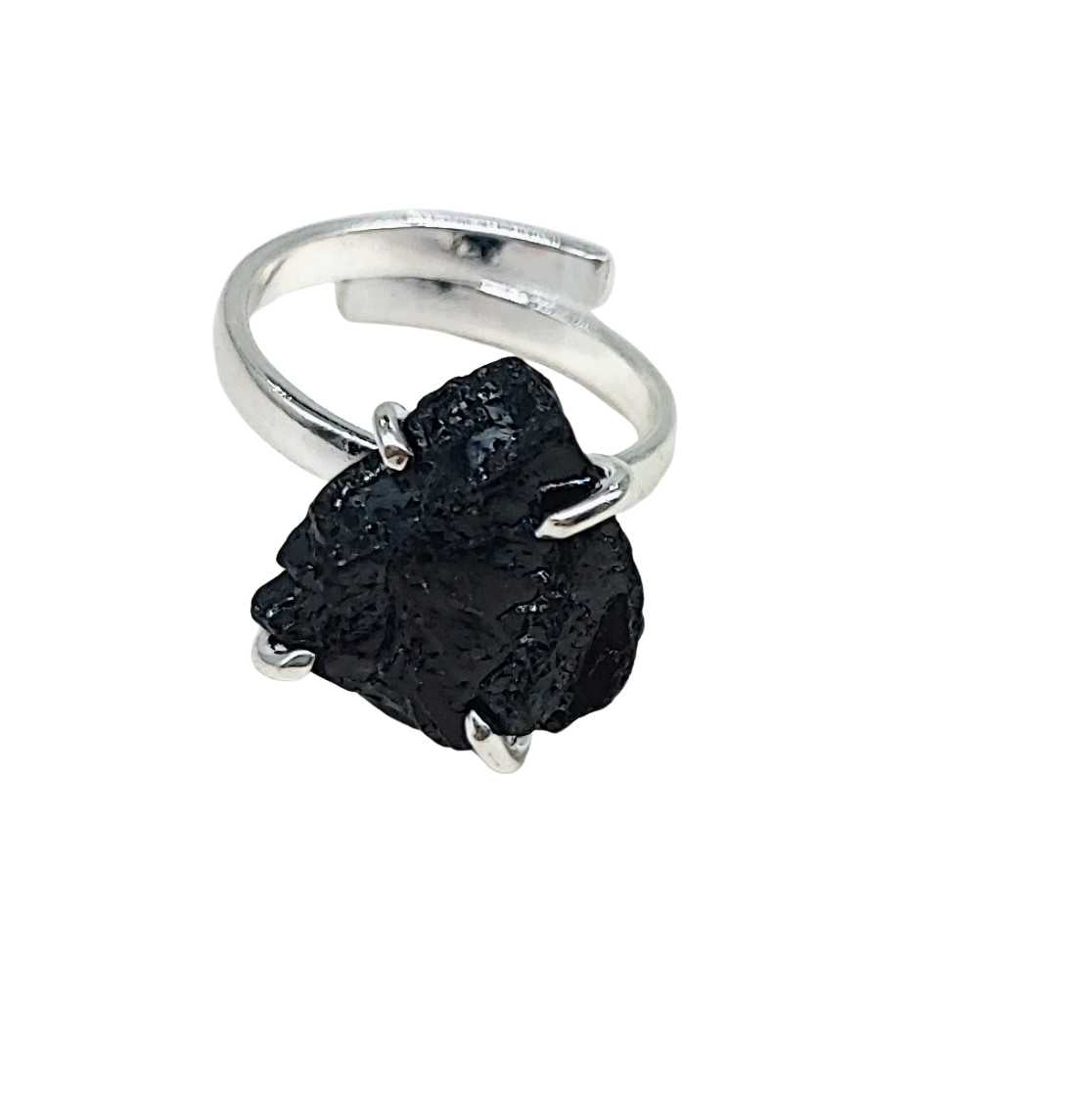 Ring -Black Tourmaline -Solitaire Stone -Adjustable