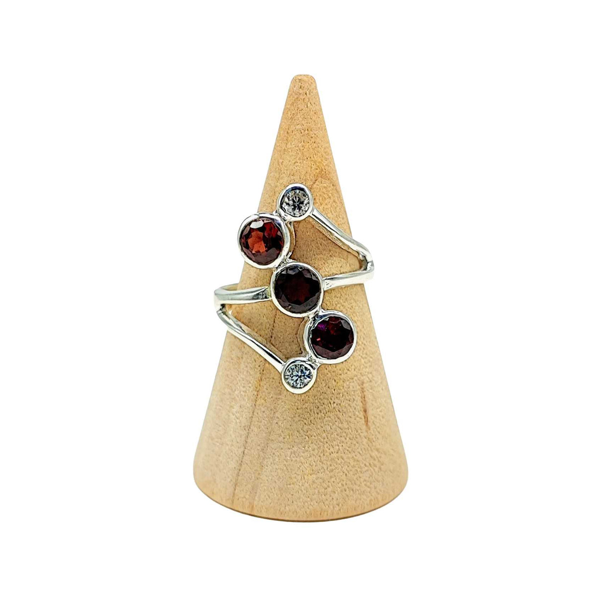 Ring -Garnet -Zircons -Sterling -Silver -Adjustable