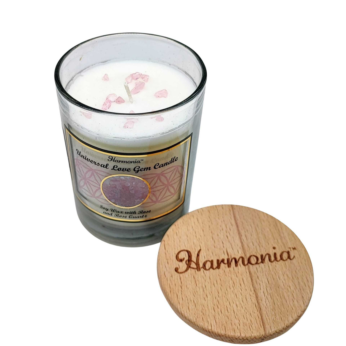 Soy Candle -Harmonia Universal Love -Rose & Rose Quartz -9oz