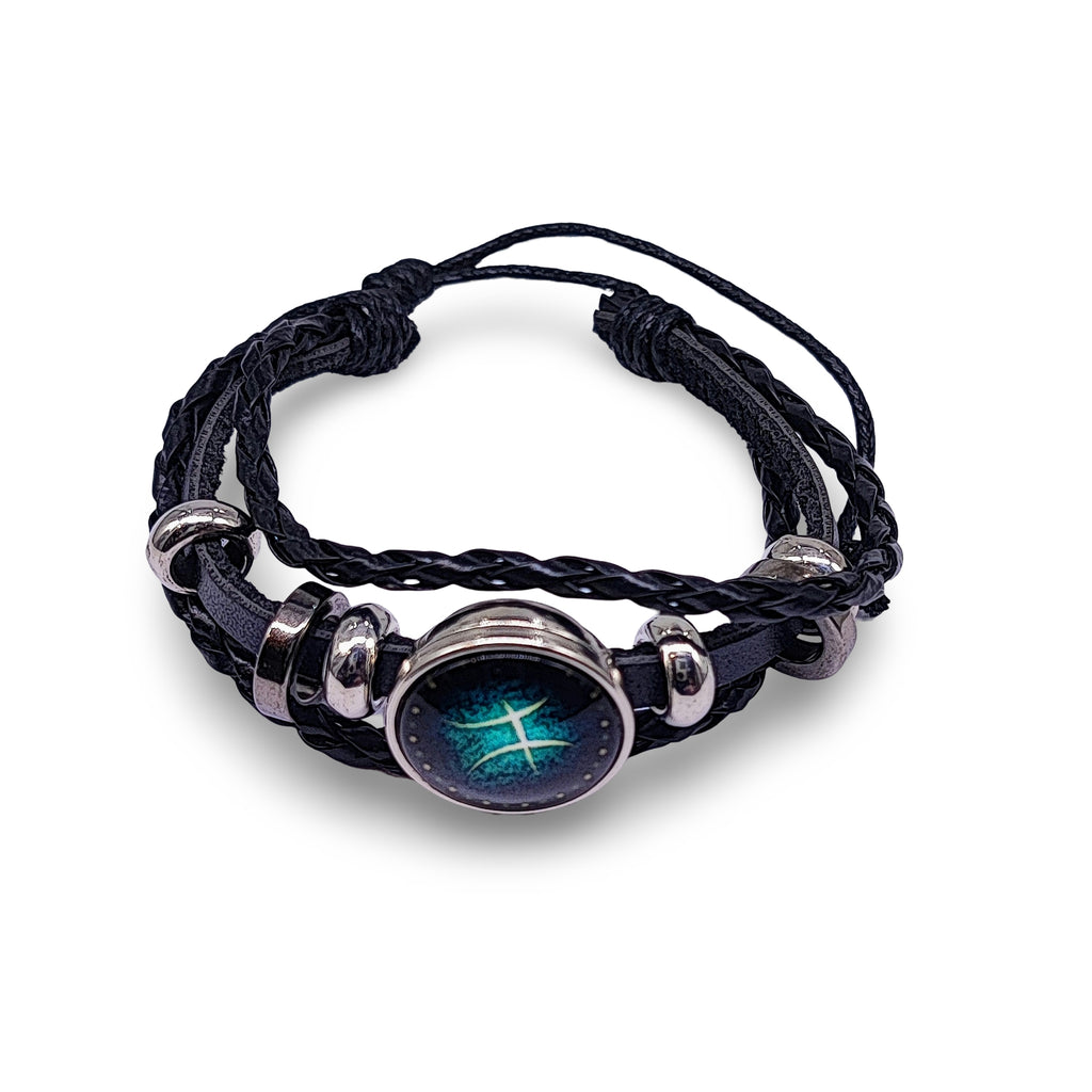 Bracelet -Leather -Celestial Zodiac Sign & Constellation Pisces Zodiac February 19 - March 20