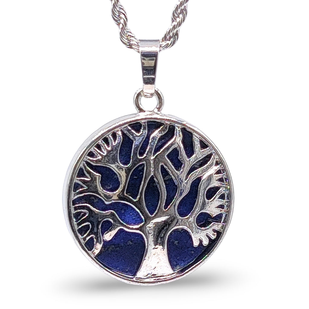 Necklace -Flat Round with Tree of Life -Lapis Lazuli