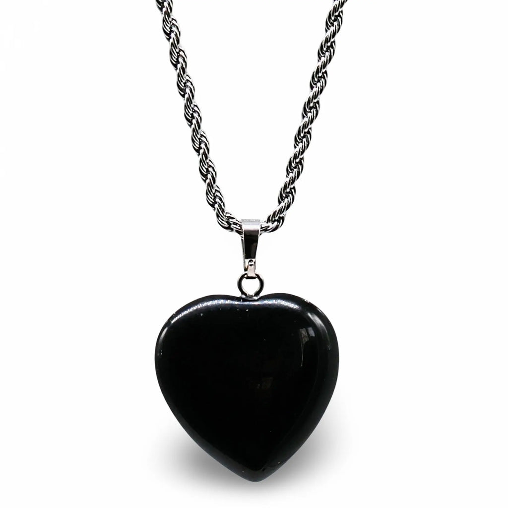 Necklace - Heart Shaped - Black Obsidian -Black Obsidian -Arômes & Évasions