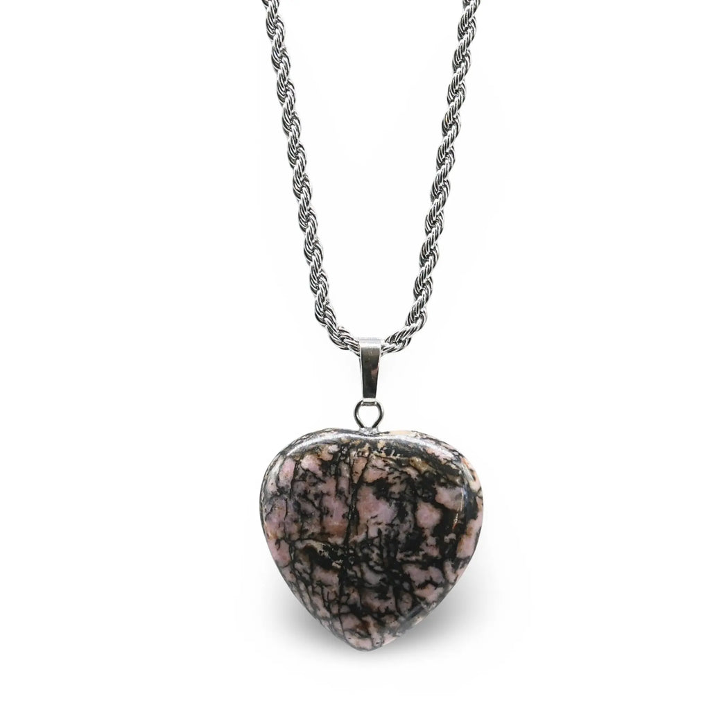 Necklace - Heart Shaped - Rhodonite