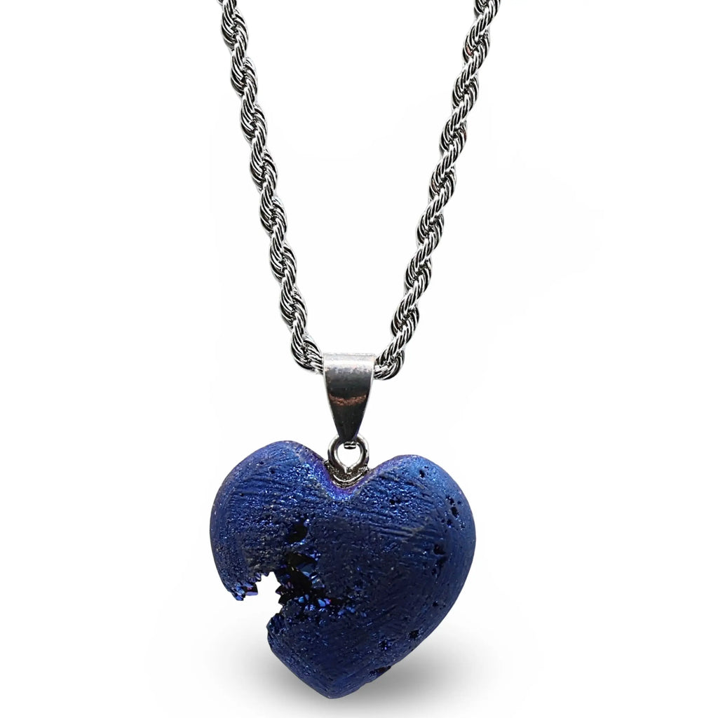 Necklace - Heart Shaped - Electroplate Natural Druzy Geode Agate - Small