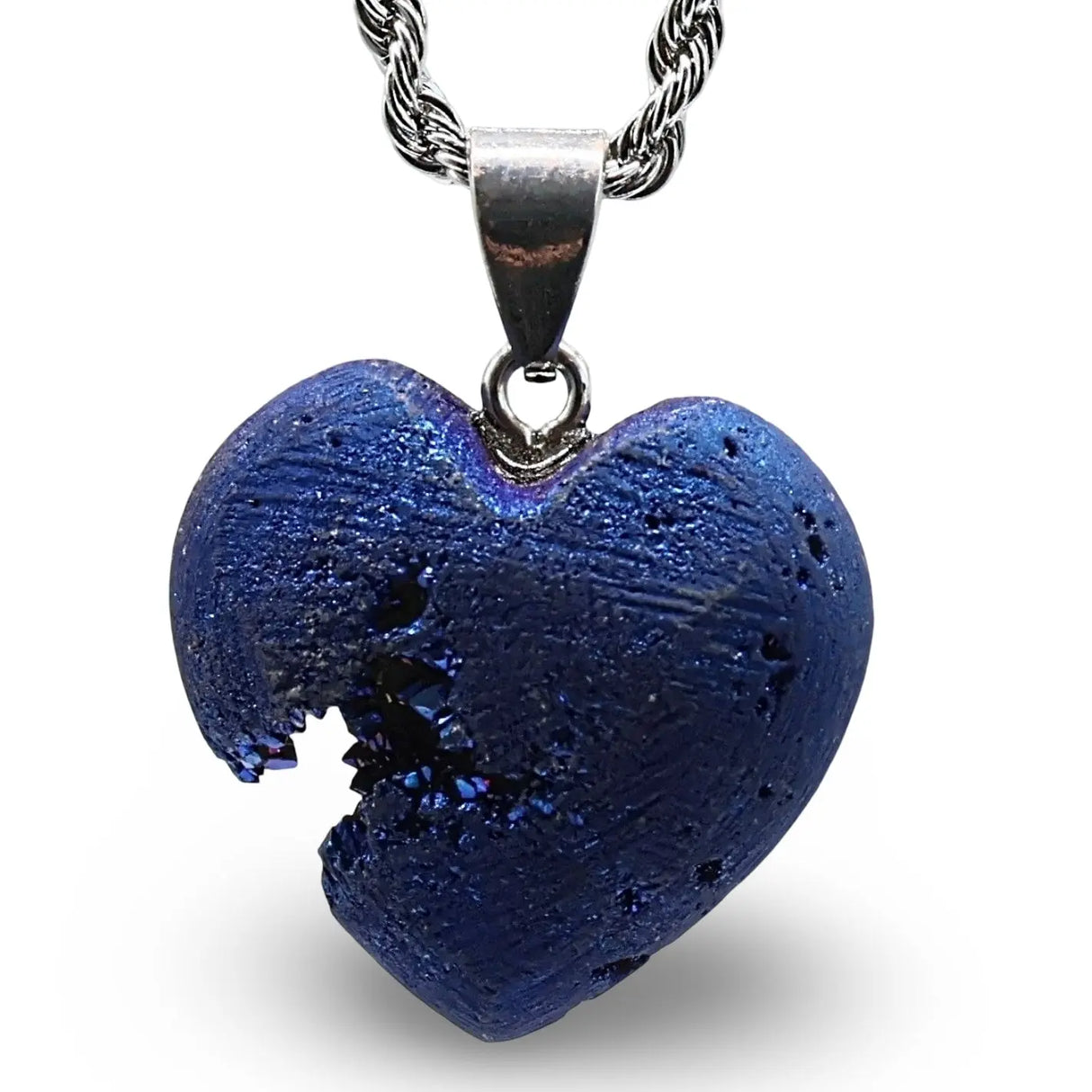 Necklace - Heart Shaped - Electroplate Natural Druzy Geode Agate - Small