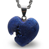 Necklace - Heart Shaped - Electroplate Natural Druzy Geode Agate - Small