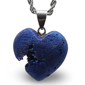 Necklace - Heart Shaped - Electroplate Natural Druzy Geode Agate - Small