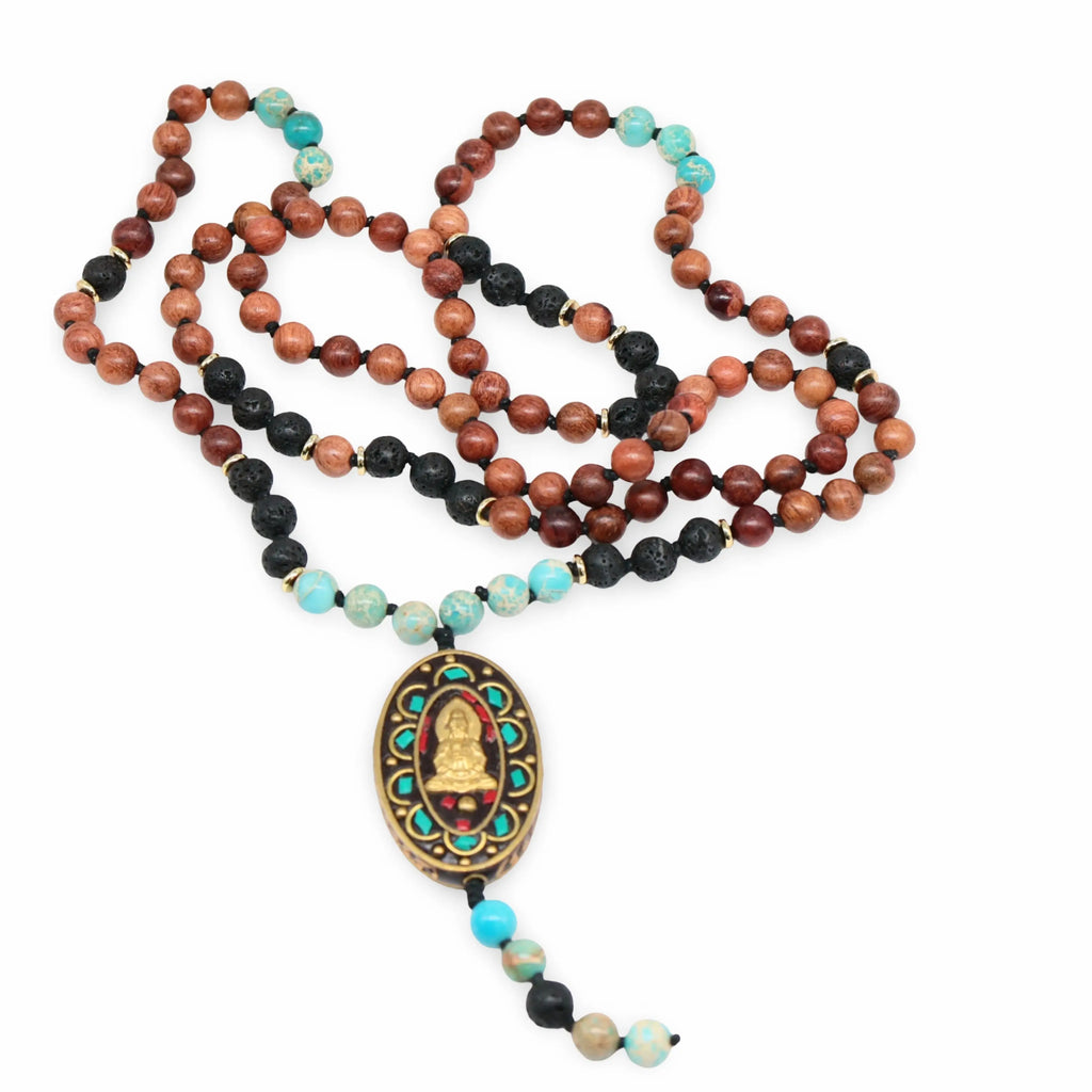 Bracelet / Necklace - Multi Strand - Natural Lava Stone & Imperial Jasper & Indonesia & Wood Beads