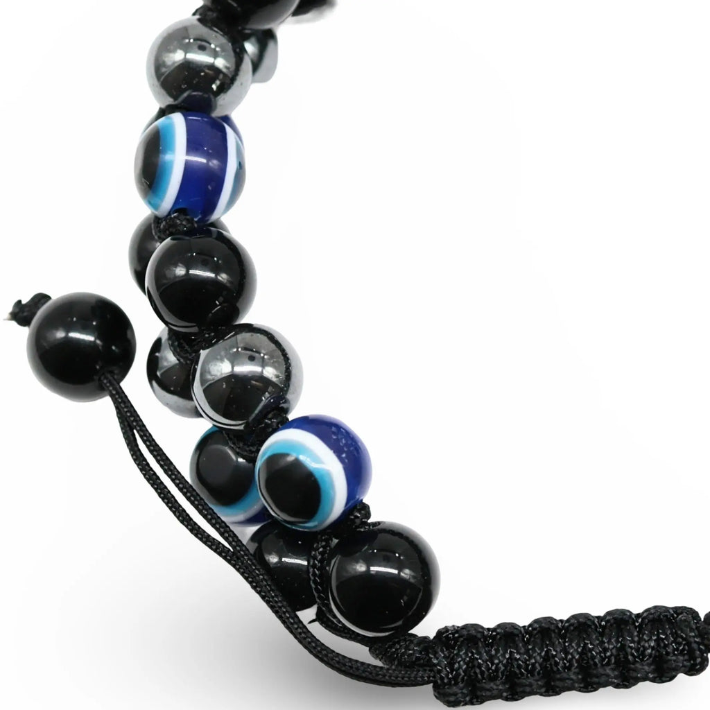 Bracelet - Hematite, Obsidian & Evil Eye - Adjustable - 8mm