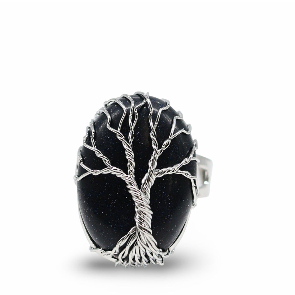 Ring - Blue Goldstone with Tree of Life - Adjustable