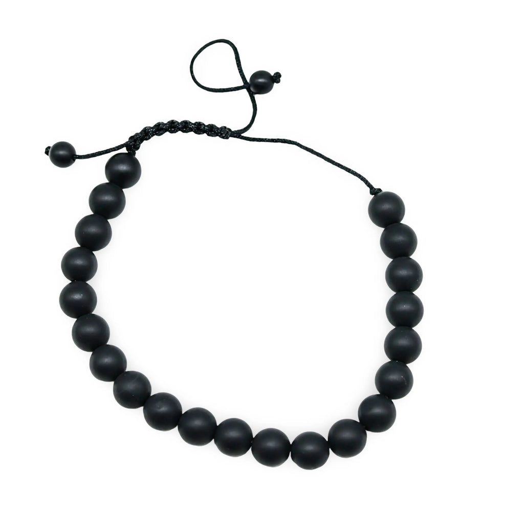 Bracelet - Frosted Black Agate - Adjustable - 8mm