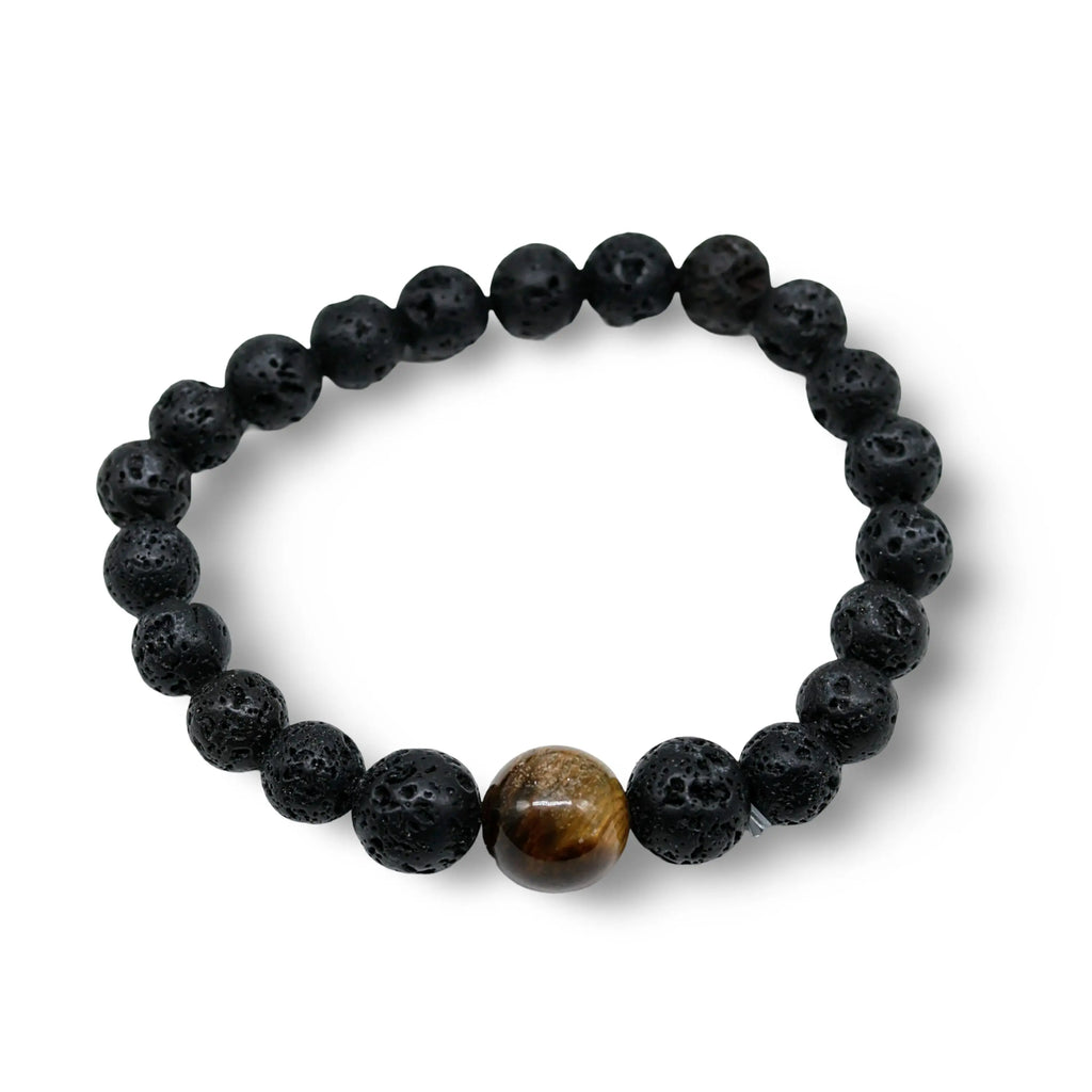 Bracelet - Lava Stone 8mm with Mixed Stone Beads 12mm Tiger Eye