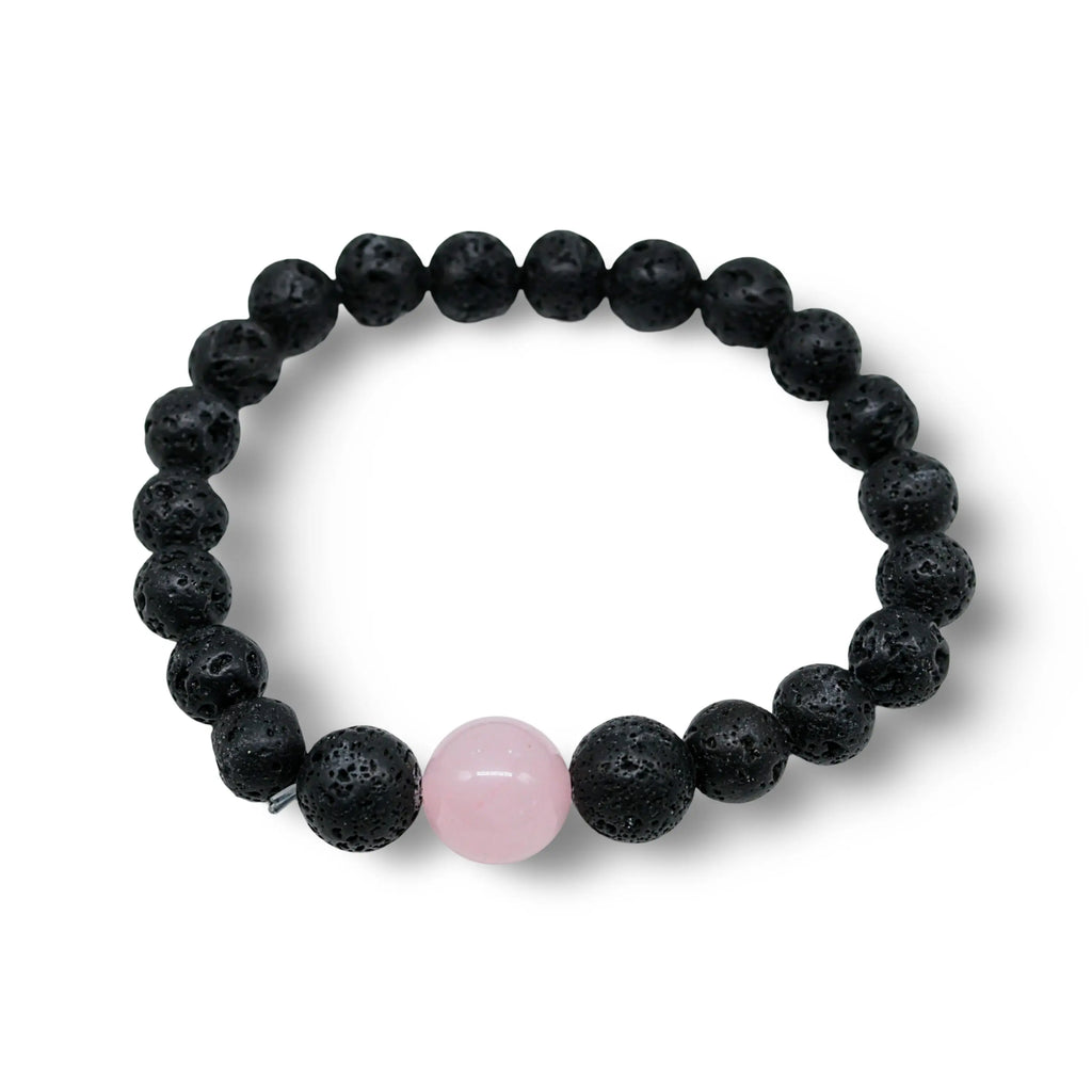 Bracelet - Lava Stone 8mm with Mixed Stone Beads 12mm Rose Quartz