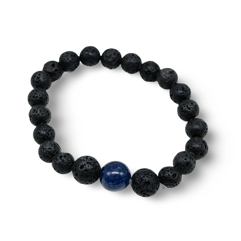 Bracelet - Lava Stone 8mm with Mixed Stone Beads 12mm Lapis Lazuli