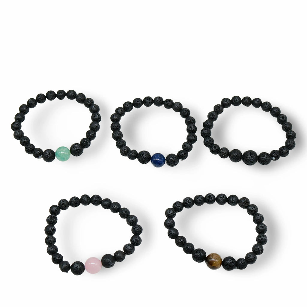 Bracelet - Lava Stone 8mm with Mixed Stone Beads 12mm