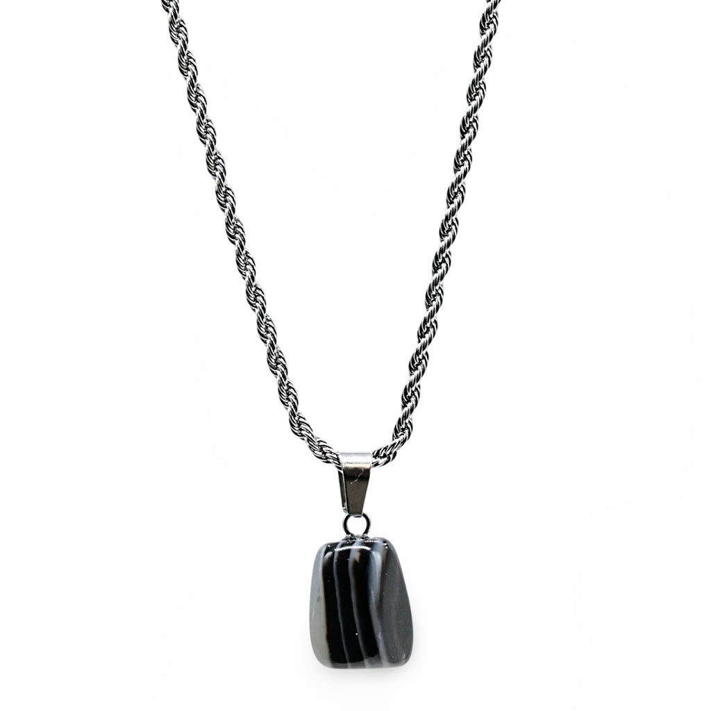 Necklace - Natural Banded Black Agate