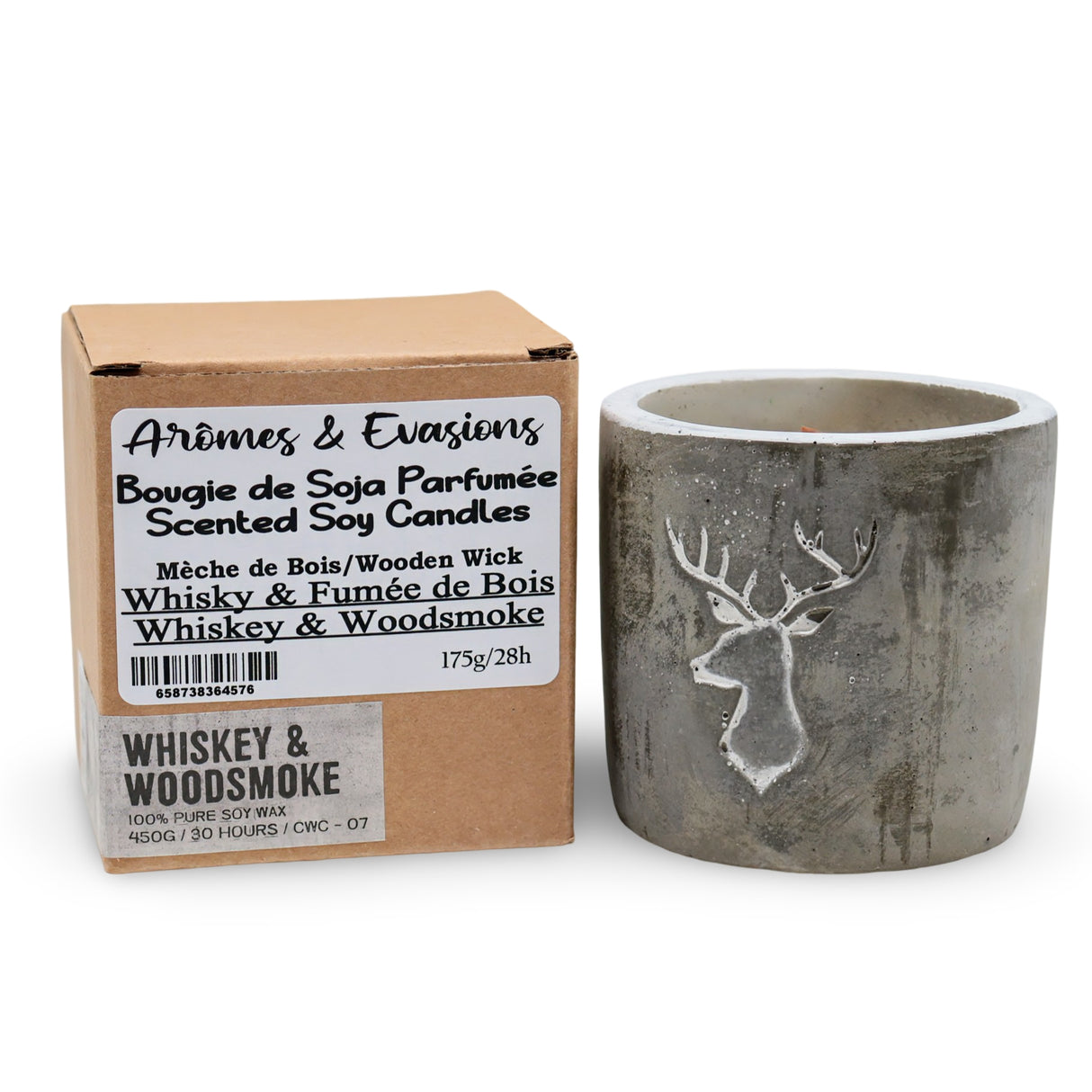 Scented Soy Candle - Medium Ceramic Pot - Stag Head - Whiskey & Woodsmoke
