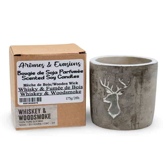 Scented Soy Candle - Medium Ceramic Pot - Stag Head - Whiskey & Woodsmoke