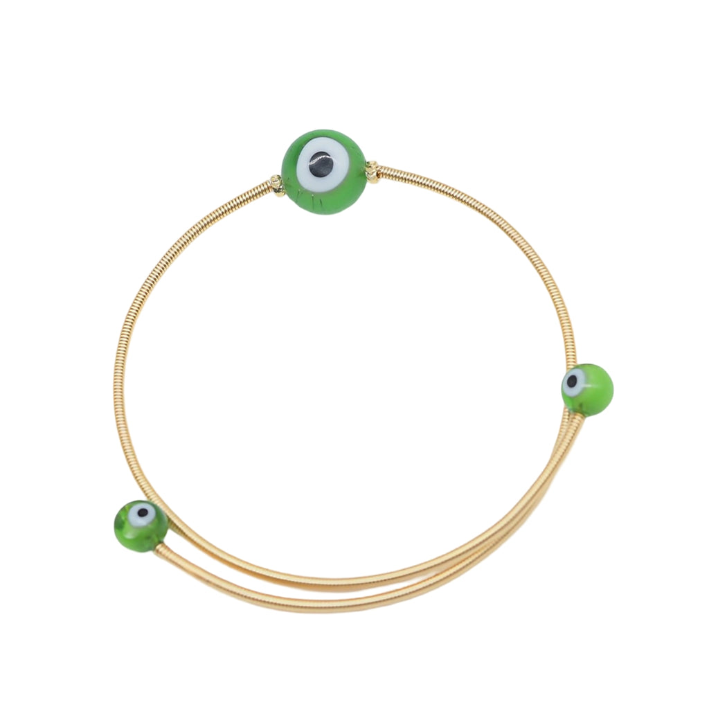 Bracelet - Cuff - Copper with Evil Eyes Green