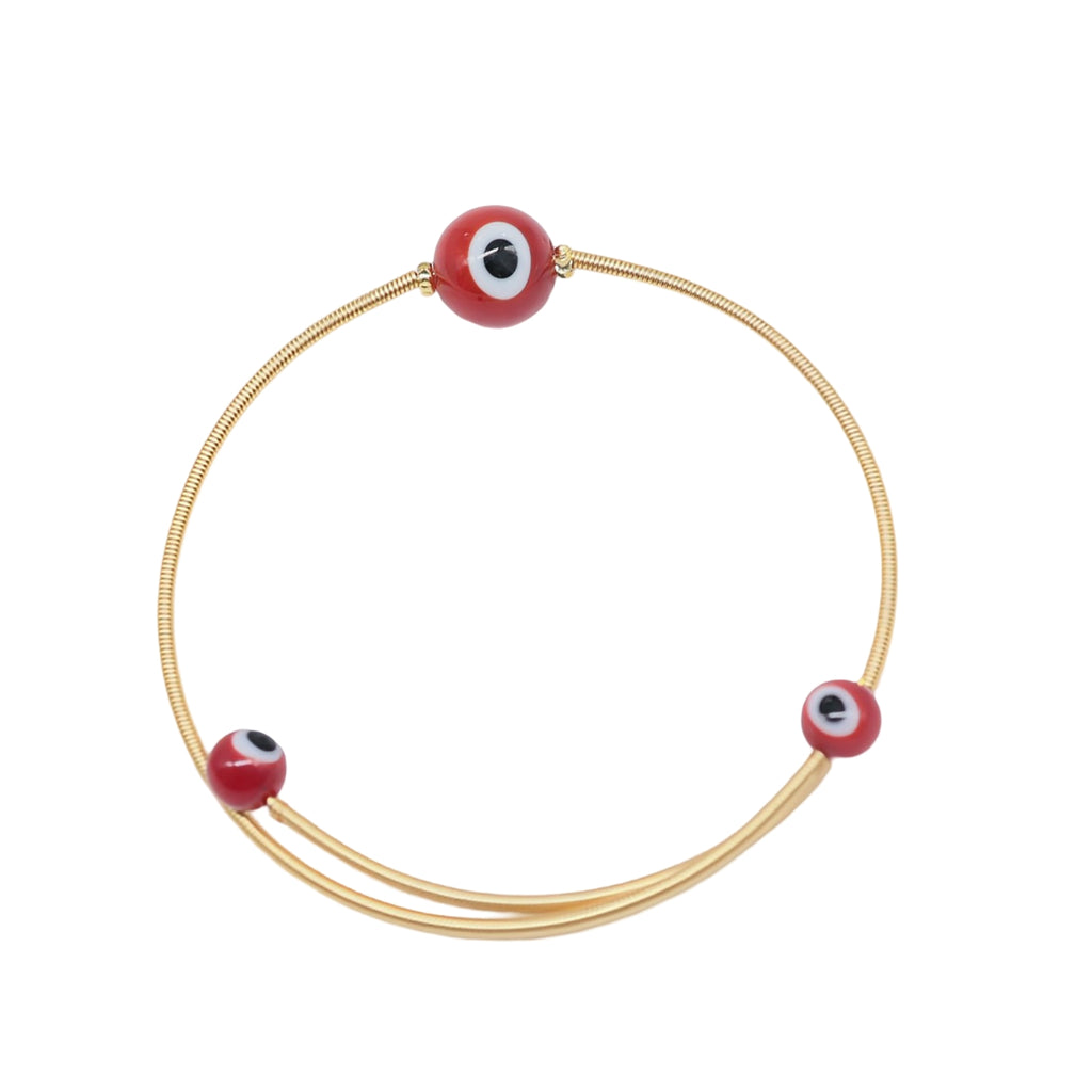 Bracelet - Cuff - Copper with Evil Eyes Red