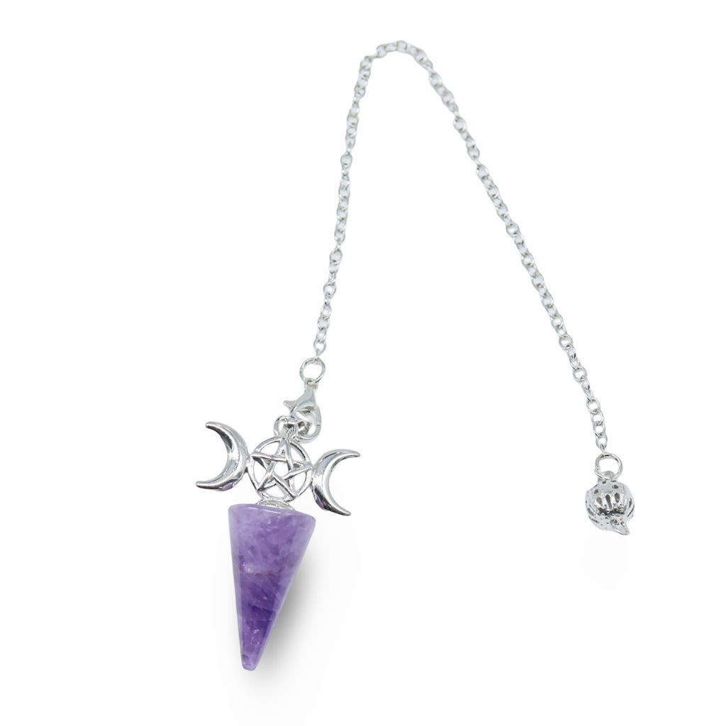 Pendulum - Cone - Amethyst - Triple Moon Charm