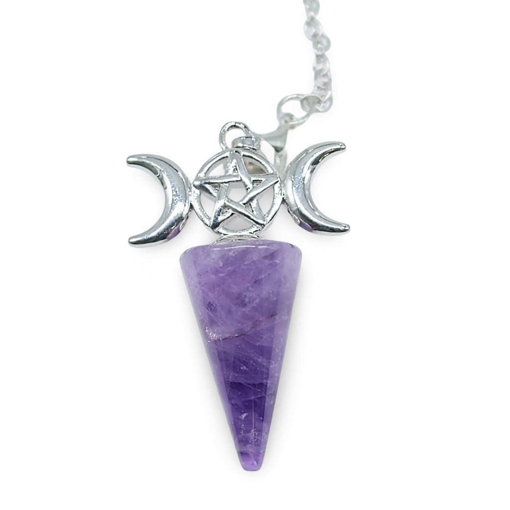 Pendulum - Cone - Amethyst - Triple Moon Charm