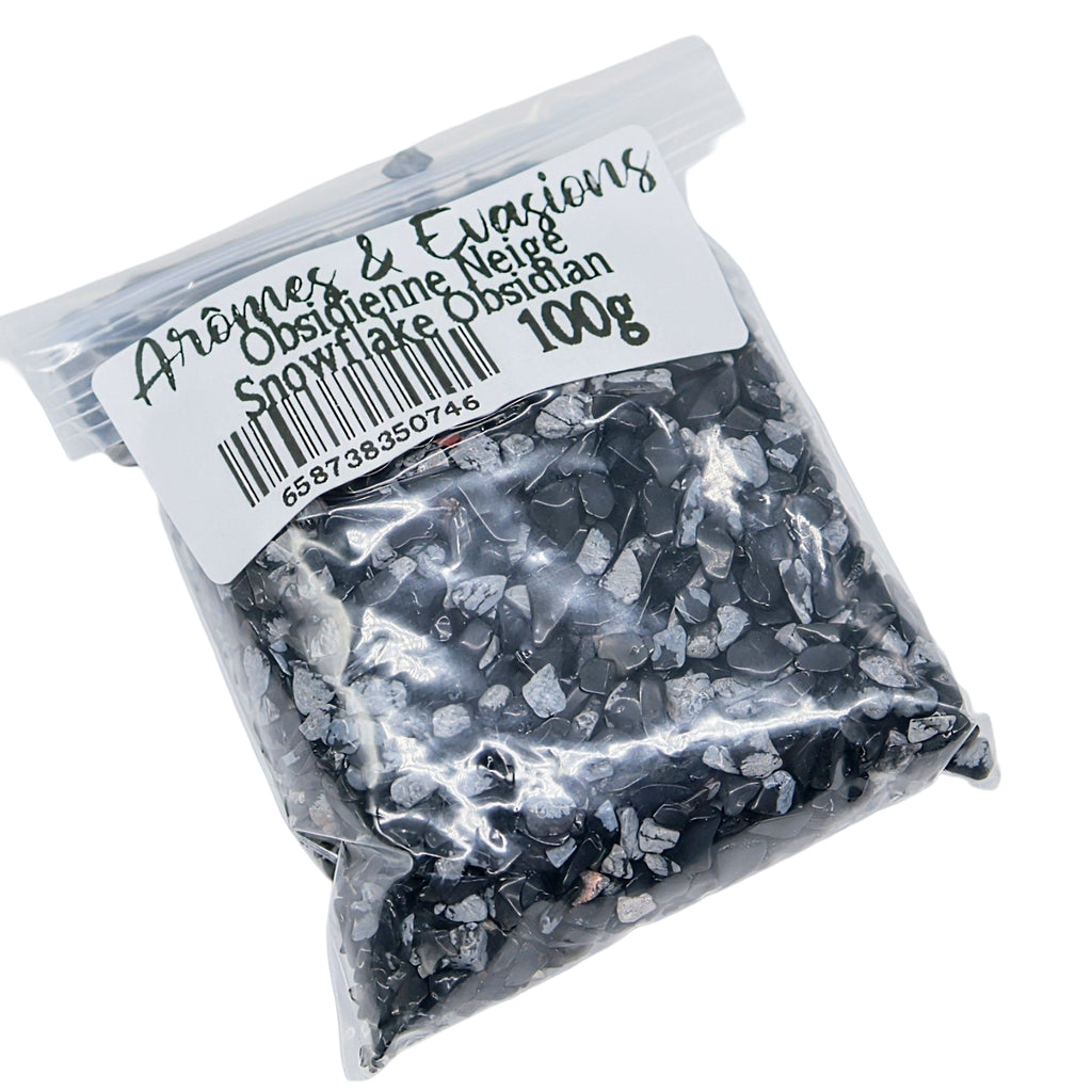 Stone - Tumbled Chips - Snowflake Obsidian - 2 to 4mm 100 g