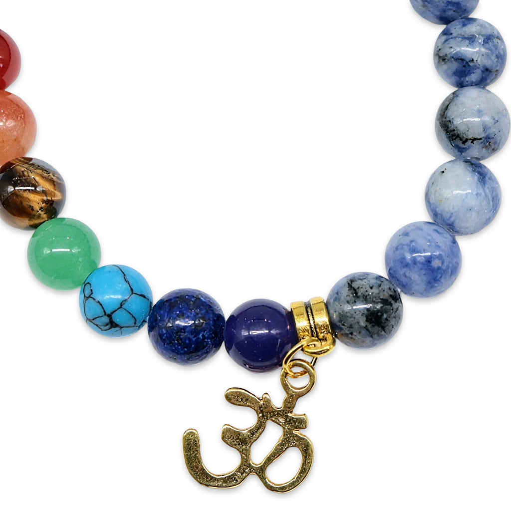 Bracelet - Sodalite & 7 Chakras with Om Charm - 8mm