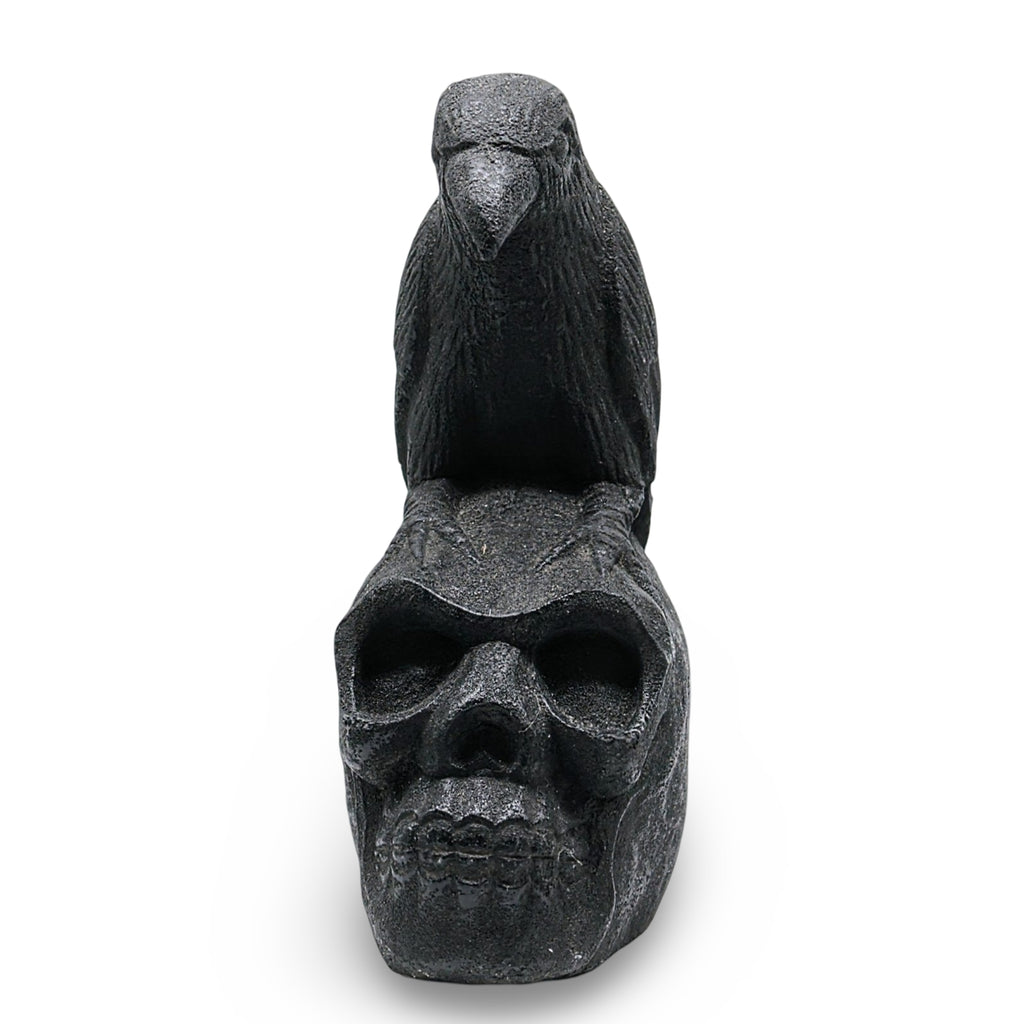 Home Decor - Volcanic Stone Statue - Skull & Raven