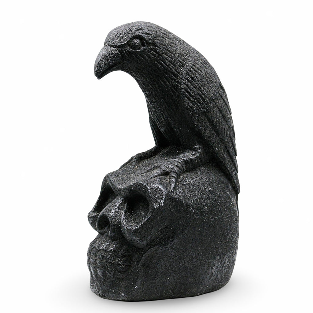 Home Decor - Volcanic Stone Statue - Skull & Raven