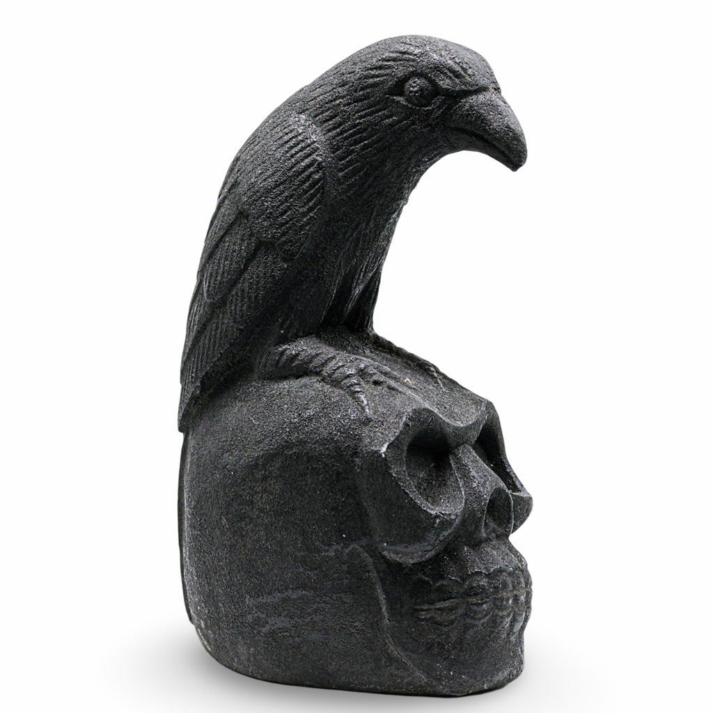 Home Decor - Volcanic Stone Statue - Skull & Raven