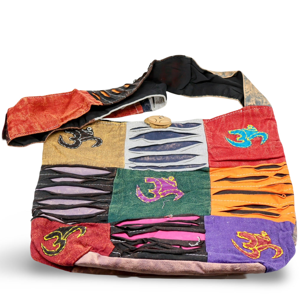 Clothing - Handmade Bags - Cotton Hobo Bag Nepali - Razor Cut Design OM - 16"