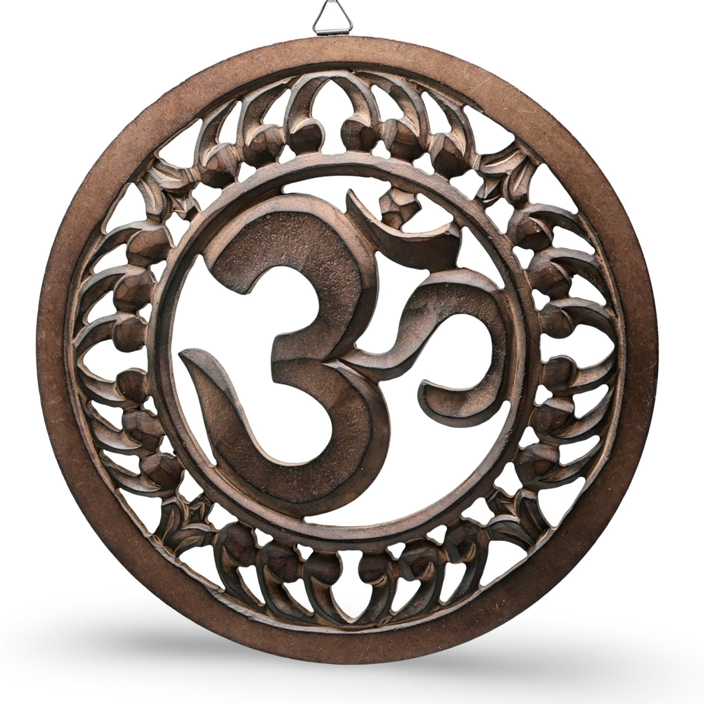 Home Decor - Wood Wall Hanging - Carved OM - 12"