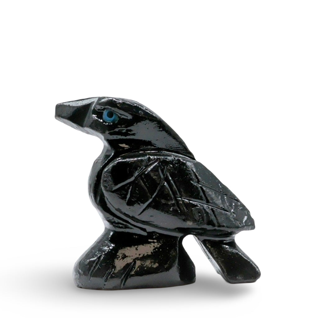 Spirit Animal - Carved Stone - Black Onyx - Raven with Pentacle