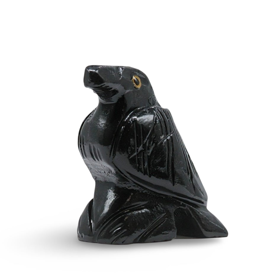 Spirit Animal - Carved Stone - Black Onyx - Raven with Pentacle