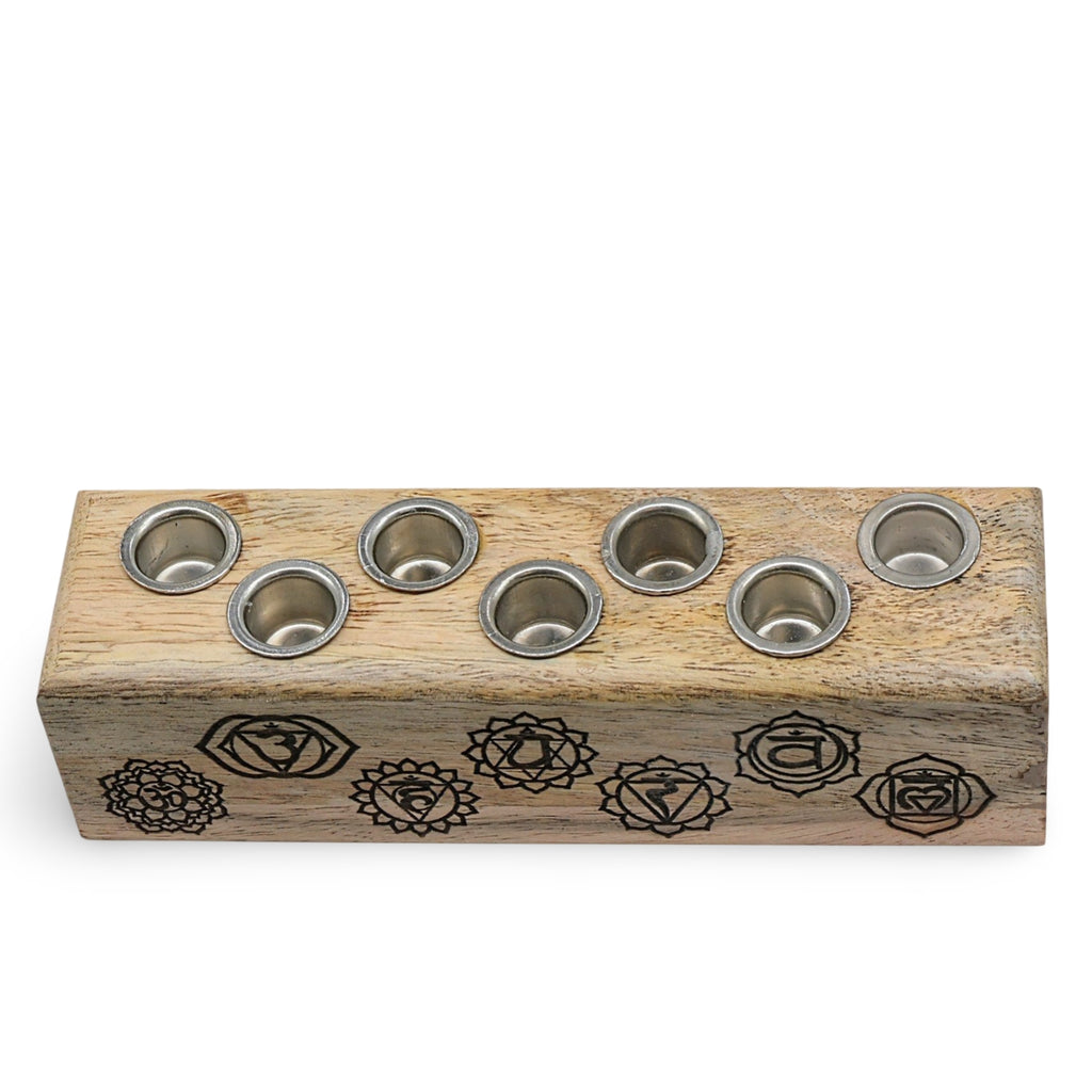 Candle Holder - Wood - 7 Chakra