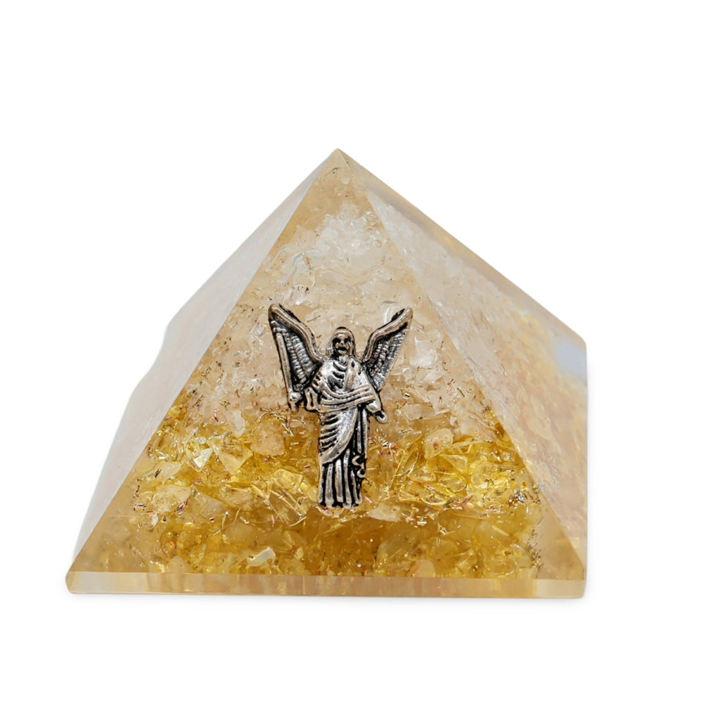 Pyramid - Citrine & Crystal Quartz with Archangel Uriel - 2.5"