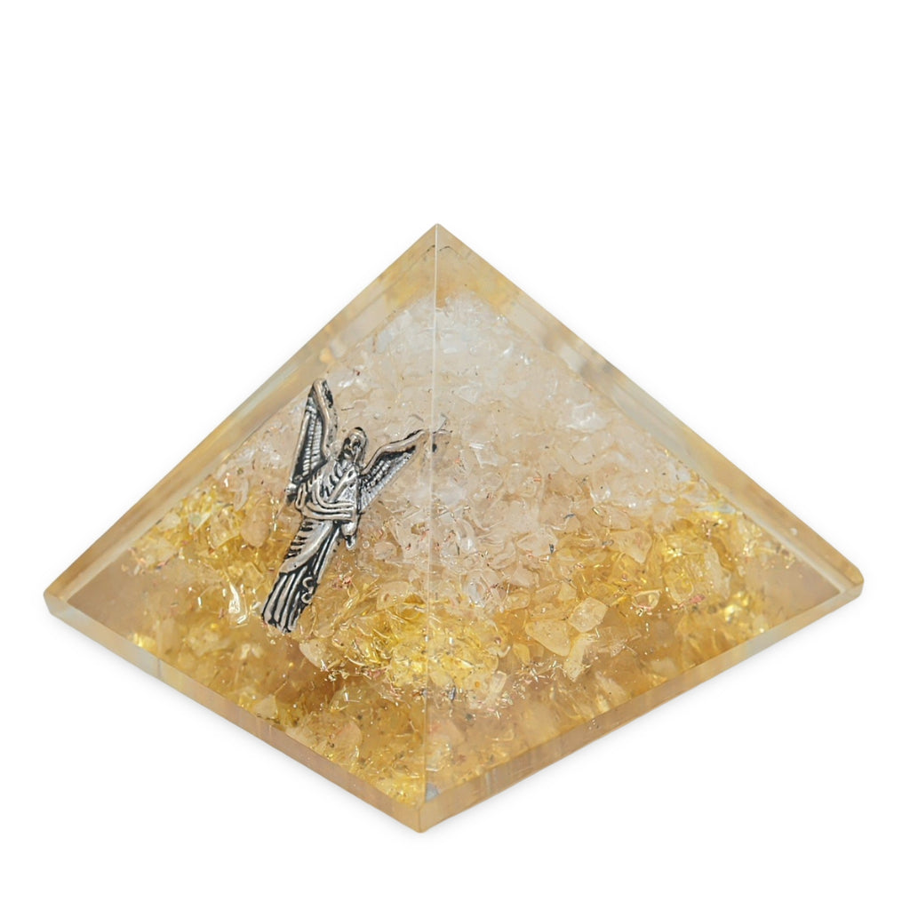 Pyramid - Citrine & Crystal Quartz with Archangel Uriel - 2.5"