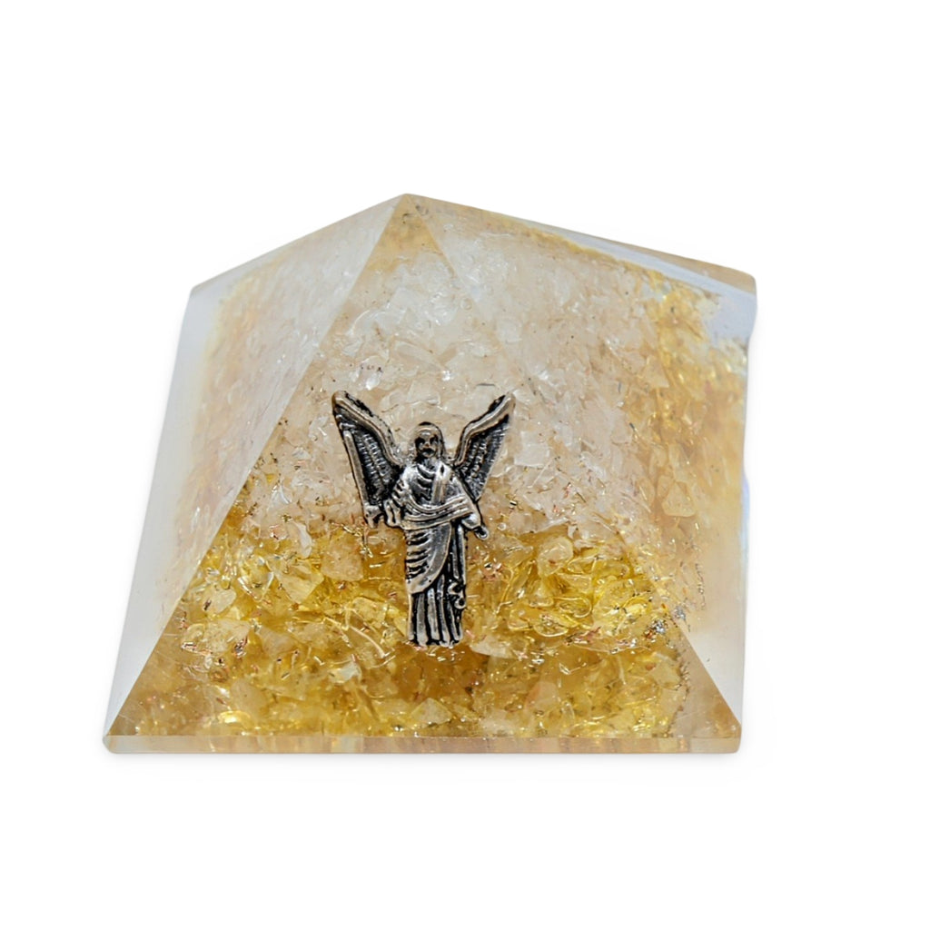 Pyramid - Citrine & Crystal Quartz with Archangel Uriel - 2.5"